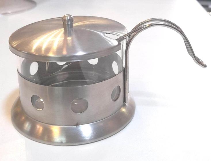 Imagem de Açucareiro vidro e inox com colher - 9x7x9