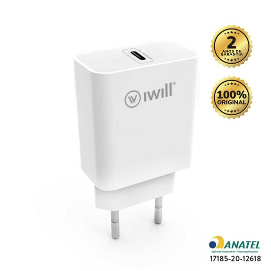 Imagem de Adaptador Carregador de Parede USB-C iWill 30W Branco