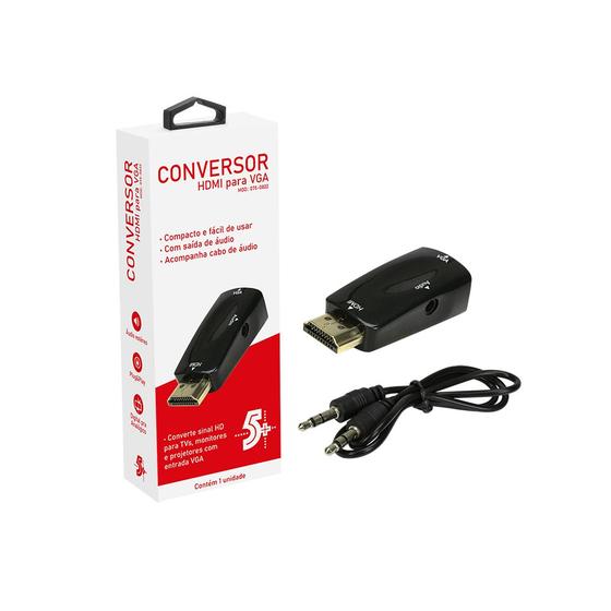 Imagem de Adaptador Conversor Hdmi Para Vga Com Saída P2 De Áudio 5+