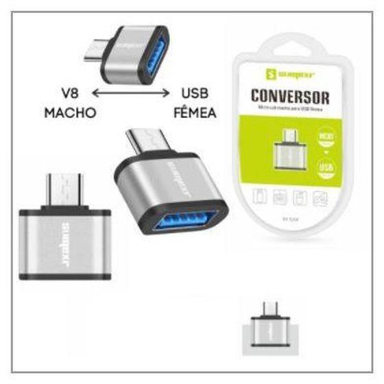 Imagem de Adaptador conversor otg usb femea x v8 macho sumexr sx-zj19