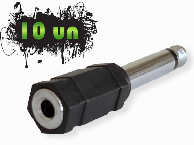 Imagem de Adaptador conversor plug p2/j2 p/ p10 mono cabo violão 10un