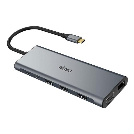 Adaptador Conversor USB-C para HDMI, VGA, 5 USB, Leitor de Cartão, USB-C PD, RJ45, P3, 2 HDMI, Akasa Menor preço em Adaptador Conversor USB-C para HDMI, VGA, 5 USB, Leitor de Cartão, USB-C PD, RJ45, P3, 2 HDMI, Akasa