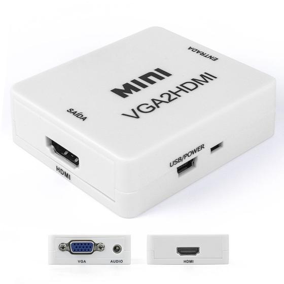 Imagem de Adaptador Conversor VGA para HDMI com Áudio Auxiliar P2 VGA2HDMI + Cabo Áudio P2 p/ VGA e Tela HDMI