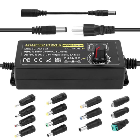 Imagem de Adaptador de alimentação ajustável Towisituati Universal 3V-24V 3A