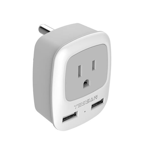 Imagem de Adaptador de alimentação TESSAN US para a Índia com 2 USB e 1 soquete americano