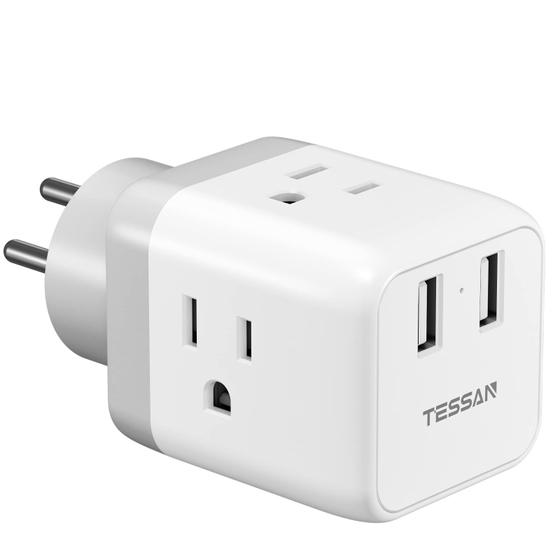 Imagem de Adaptador de alimentação TESSAN US para Israel Plug com 3 tomadas 2 USB