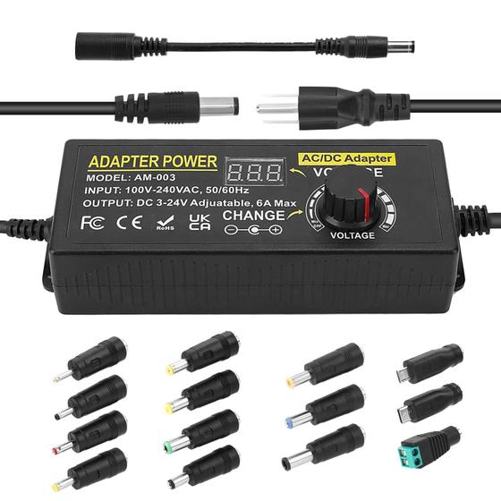 Imagem de Adaptador de Alimentação Universal Towisituati 3V-24V 6A 144W - 14 Plugues