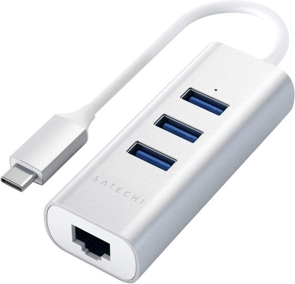 Imagem de Adaptador de Cabo USB-C 2 Em 1 Ethernet e USB Hub Satechi ST-TC2N1USB31AS Prata