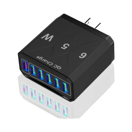 Imagem de Adaptador de Carregamento USB Rápido 3.1A 6 em 1 - Carregador de Viagem Multi Plug para iPhone 13/12