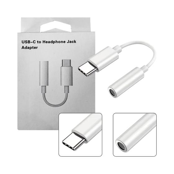 Imagem de Adaptador De Fone De Ouvido Jack Adapter, Tipo C, Auxiliar Conector P2, 3.5mm - Branco
