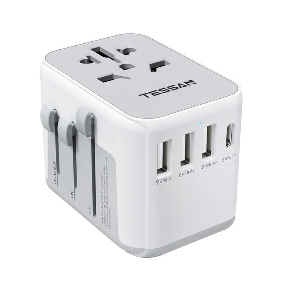 Imagem de Adaptador de Plugue Internacional TESSAN com 4 Portas USB (Tipo C/G/A/I)