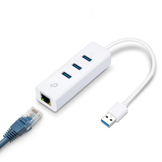 Imagem de Adaptador de Rede Portátil com 3 Portas USB 3.0 e 1 Porta Ethernet Gigabit RJ45