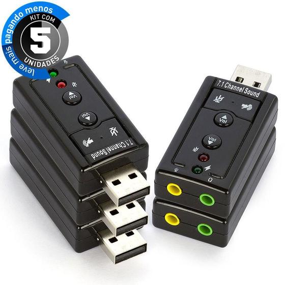 Imagem de Adaptador de Som USB 7.1 Directsound 3D - Kit com 5 Placas