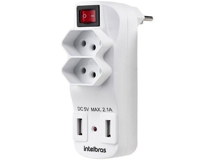 Imagem de Adaptador de Tomada 2 Tomadas 2 USB 10A - Intelbras EAC 1002