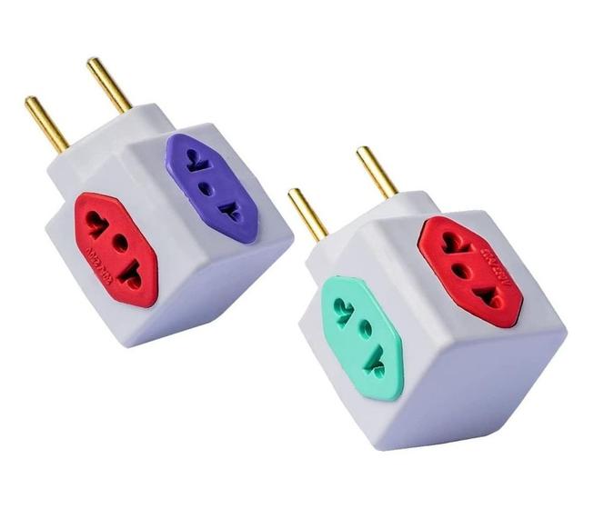Imagem de Adaptador De Tomada Benjamim Cubo Colorido 3D com 4 Entradas 10A 20A
