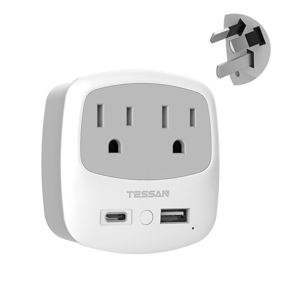 Imagem de Adaptador de tomada de alimentação Adaptador de viagem TESSAN tipo I com 2 tomadas