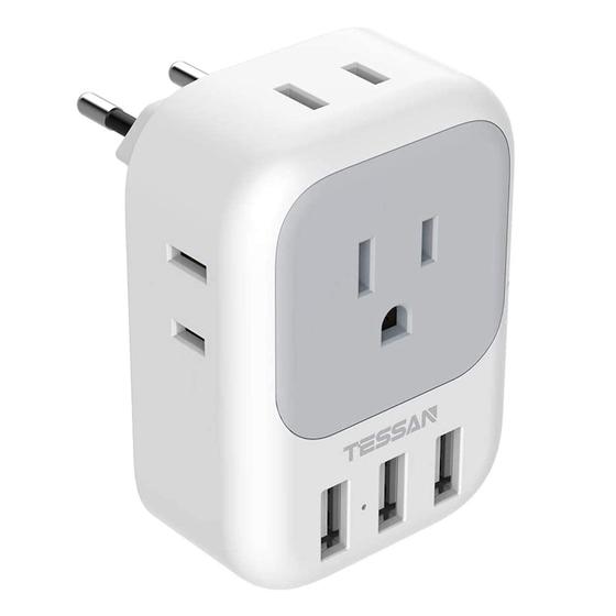 Imagem de Adaptador de Tomada de Viagem TESSAN - Europa - 4 AC + 3 USB