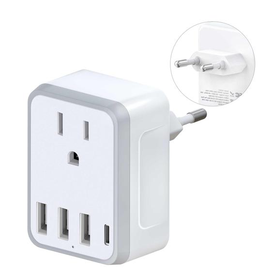 Imagem de Adaptador de Tomada de Viagem Yinleader com USB-C, AC e 3 Portas USB