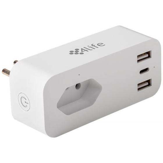 Imagem de Adaptador de Tomada Inteligente 4LIFE Smart Plug Powerhub FLP10A3UBR Wi-Fi Bivolt - Branco