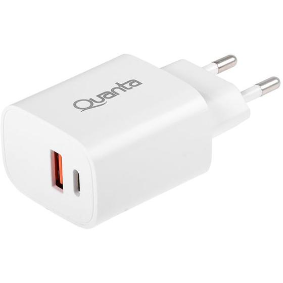 Imagem de Adaptador de Tomada Quanta QTCACR2 USB/USB-C de 20 Watts - Branco