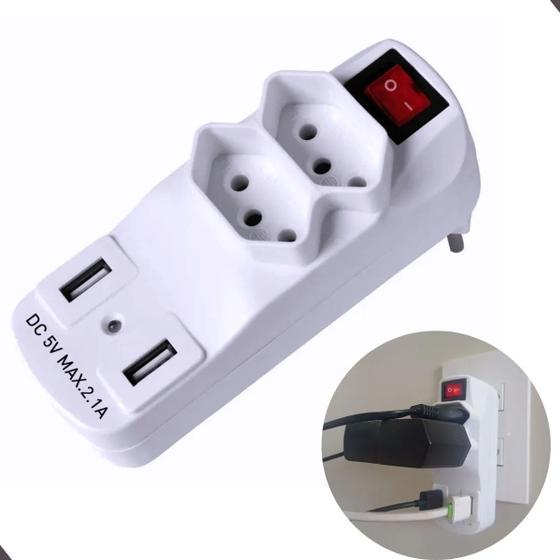 Imagem de Adaptador De Tomada  Usb Safeline SL6017 Padrão Benjamin Duplo 2 Saídas 2PT Com 2 Portas Usb 2.1A