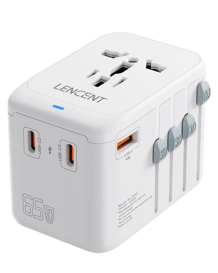 Imagem de Adaptador de Viagem LENCENT GaN III 65W - 1 USB-A e 3 USB-C PD