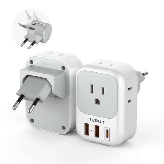 Imagem de Adaptador de viagem TESSAN Europe com 4 tomadas e 3 portas USB