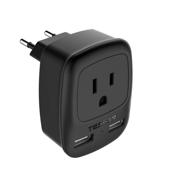 Imagem de Adaptador de viagem TESSAN Europe Power com 2 portas USB preto