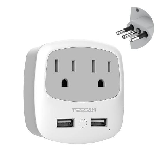 Imagem de Adaptador de Viagem TESSAN Itália - Tipo L com 2 Portas USB