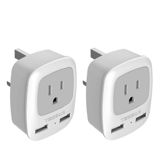 Imagem de Adaptador de Viagem TESSAN Tipo G com 2 USB - EUA e Reino Unido (Pacote com 2)