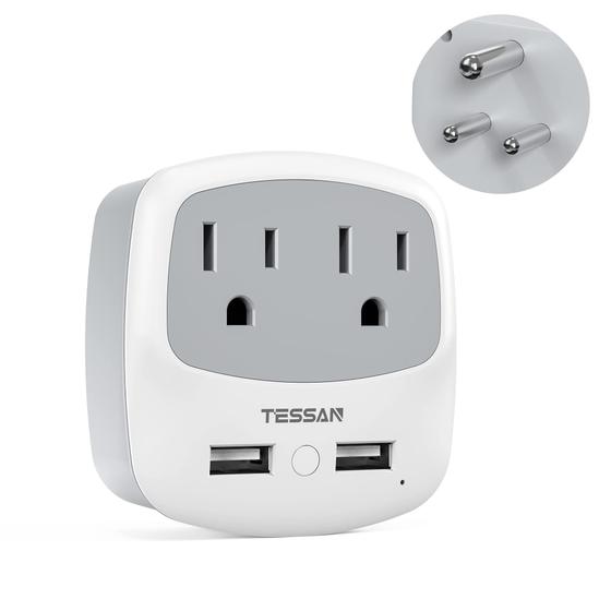 Imagem de Adaptador de viagem TESSAN US para a Índia tipo D com 2 carregadores USB