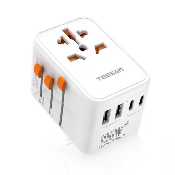 Imagem de Adaptador de viagem universal TESSAN 100W GaN com 5 USB (3 USB C)