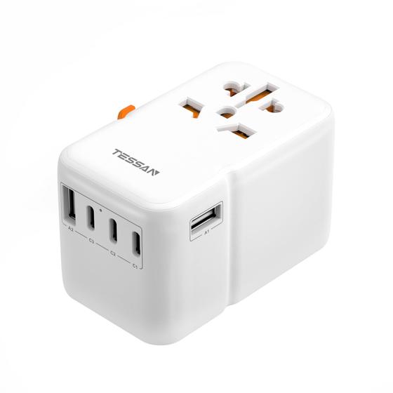 Imagem de Adaptador de Viagem Universal TESSAN 85W GaN - 5 Portas USB (3 USB-C)