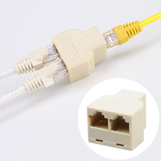 Imagem de Adaptador divisor rj45 1 a 2 Dual Female Port CAT5/6 LAN Ethernet Sockt Network Connections Splitter Adapter