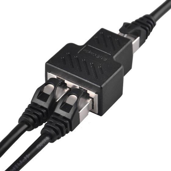 Imagem de Adaptador Duplicador Cabo De Rede RJ45 Ethernet Splitter Divisor Y Blindado