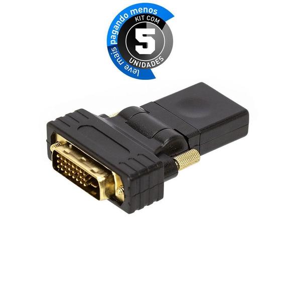 Imagem de Adaptador Dvi-D Macho Para Hdmi Fêmea Rotativo - Kit Com 5