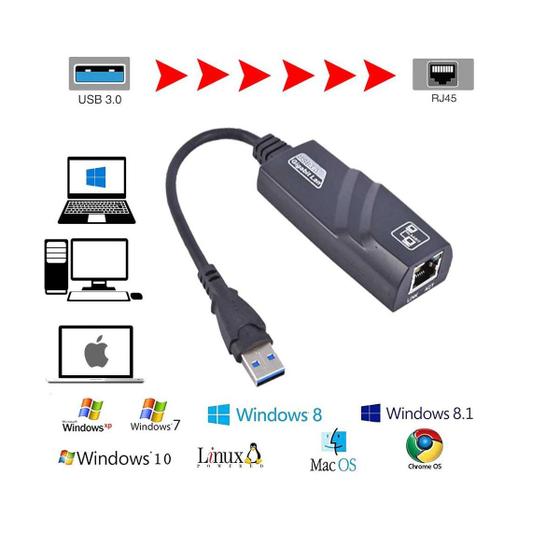 Imagem de Adaptador Ethernet Usb 3.0 Gigabit 10/100/1000 Pc Notebook