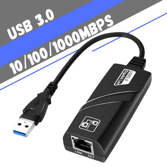 Imagem de Adaptador Ethernet Usb 3.0 Rj45 Rede Gigabit 10/100/1000 Cabo