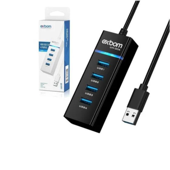 Imagem de Adaptador Extensão Hub Usb 4 Portas 3.0 5.0Gb/s Compatível Com 2.0 e 1.1 Led Azul Bivolt High Speed