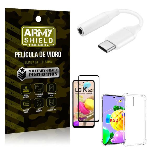 Imagem de Adaptador Fone Tipo C para P2 LG K52 + Capinha + Película 3D - Armyshield