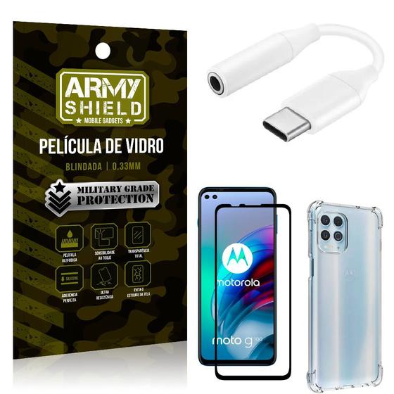 Imagem de Adaptador Fone Tipo C para P2 Moto G100 + Capinha + Película 3D - Armyshield