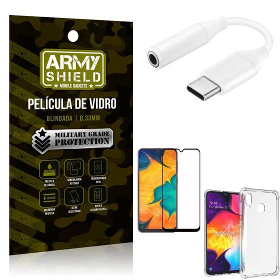 Imagem de Adaptador Fone Tipo C para P2 Samsung A30 + Capinha + Película 3D - Armyshield