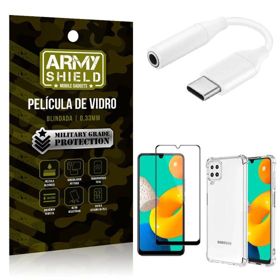 Imagem de Adaptador Fone Tipo C para P2 Samsung M32 + Capinha + Película 3D - Armyshield