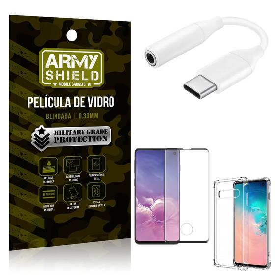 Imagem de Adaptador Fone Tipo C para P2 Samsung S10 + Capinha + Película 3D - Armyshield