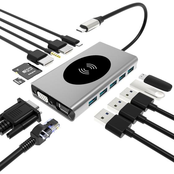 Imagem de Adaptador Hub Cabo USB-C 14 em 1 com carregamento Wireless
