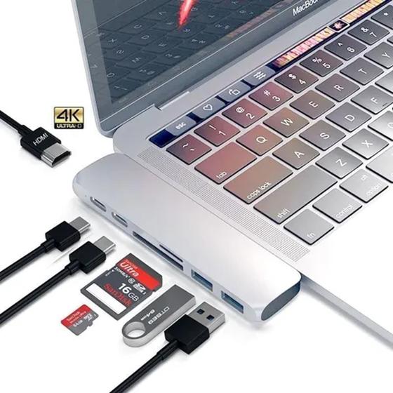 Imagem de Adaptador Hub Macbook Pro Usb Thunderbolt 3 4k- (Cinza Claro)