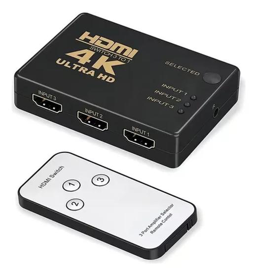 Imagem de Adaptador Hub Switch Hdmi 3x1 Splitter 4k Cabo 0.5m Hh-104