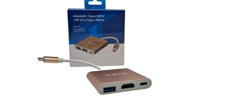 Imagem de Adaptador Hub Thunderbolt Usb 3.1 Tipo C Hdmi 4k 3 Em 1 - IT-BLUE