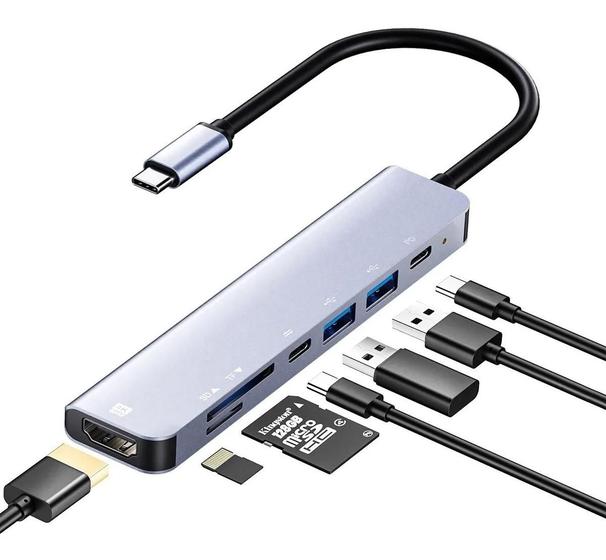 Adaptador Hub Tipo C 7 Em 1 Para Usb Hdmi 4K Pd Multiporta Menor preço em Adaptador Hub Tipo C 7 Em 1 Para Usb Hdmi 4K Pd Multiporta