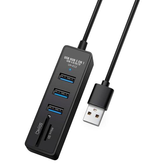 Imagem de Adaptador Hub Usb 3.0 3 Entradas + Micro SD e Leitor SD 5em1